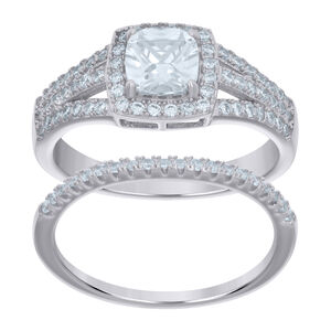 925 Sterling Silver Womens Cubic-Zirconia Duo Bridal Ring Set Size 9